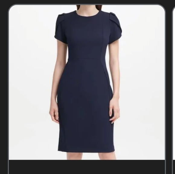 Calvin Klein Dresses & Skirts - Chic Navy Blue Dress with Puff Sleeves